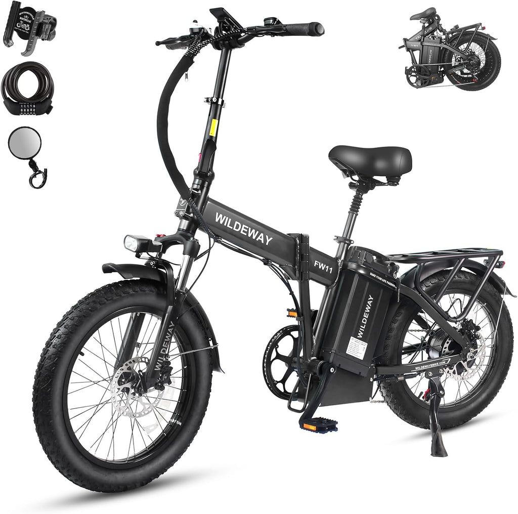 Wildeway Folding Electric Bike for Adults with 32Ah Battery Long Range 750W Motor 28MPH,20'x 3.0'Fat Tire Foldable EBike, Urban City Commuter Men Women Bicycle 7 Speed Gear