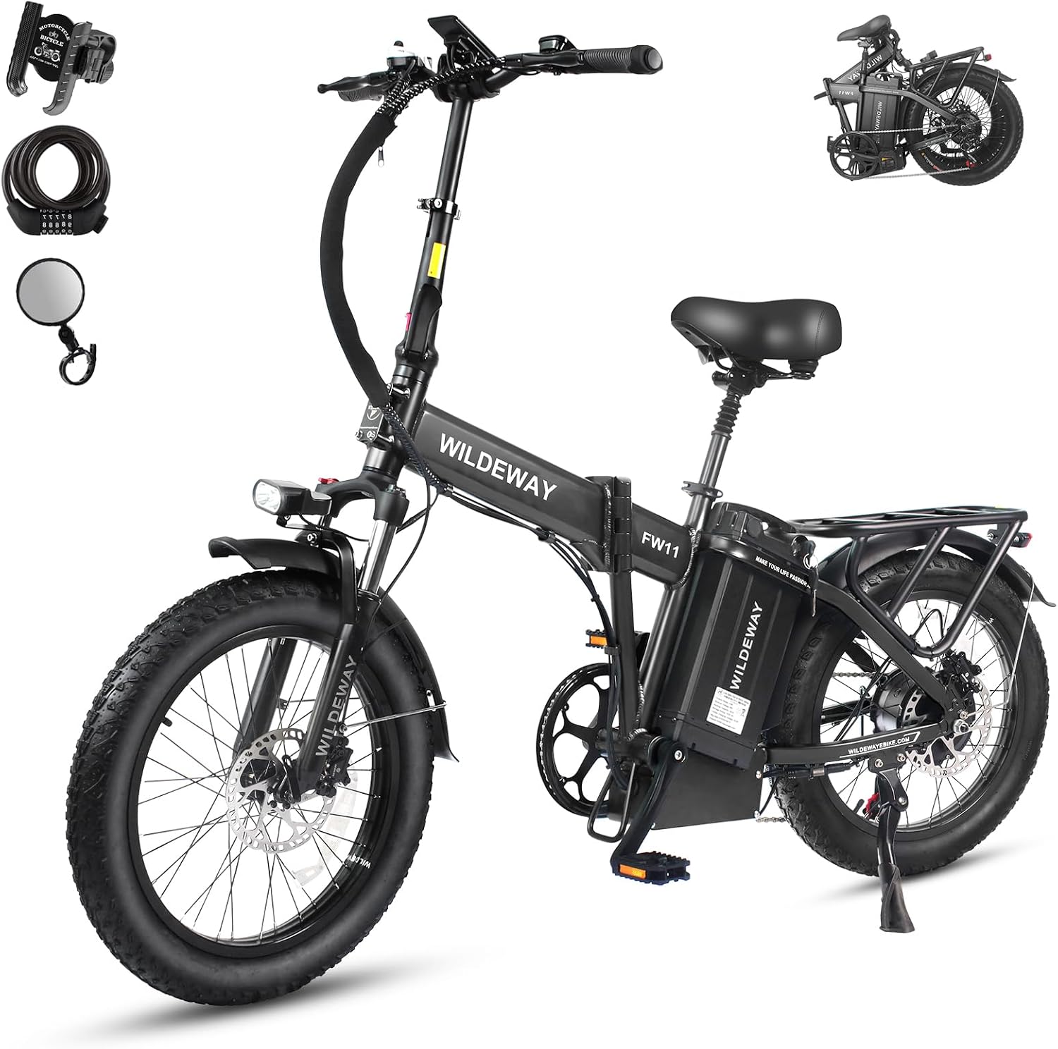 Wildeway Folding Electric Bike for Adults with 32Ah Battery Long Range 750W Motor 28MPH,20'x 3.0'Fat Tire Foldable EBike, Urban City Commuter Men Women Bicycle 7 Speed Gear