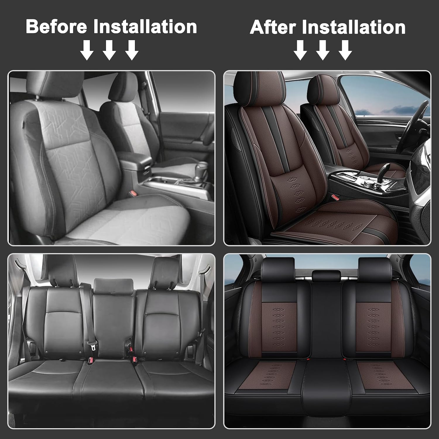 Car Seat Covers 5 Seats Fit for Mazda CX-90 2024 2025,Waterproof Leather Seat Covers,Airbag Compatible,Car Seat Protectors Interior Sets(Full Set,Black&Brown)