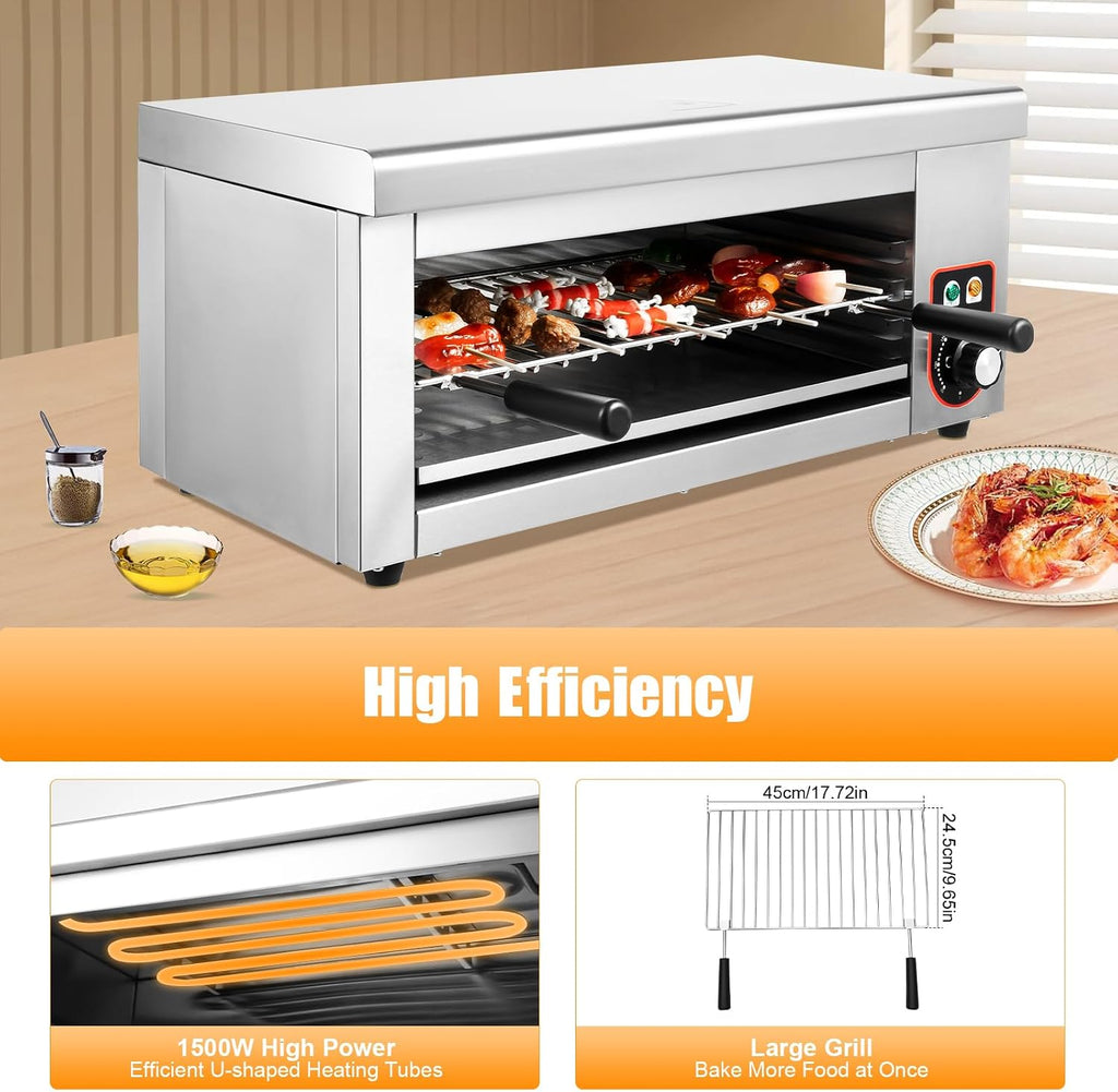 1500W Commercial Electric Cheese Melter Salamander Broiler BBQ Grill Cheese Melter Countertop Cheese Melting Machine Steak Broiler, Precise Temperature Control 122~572°F
