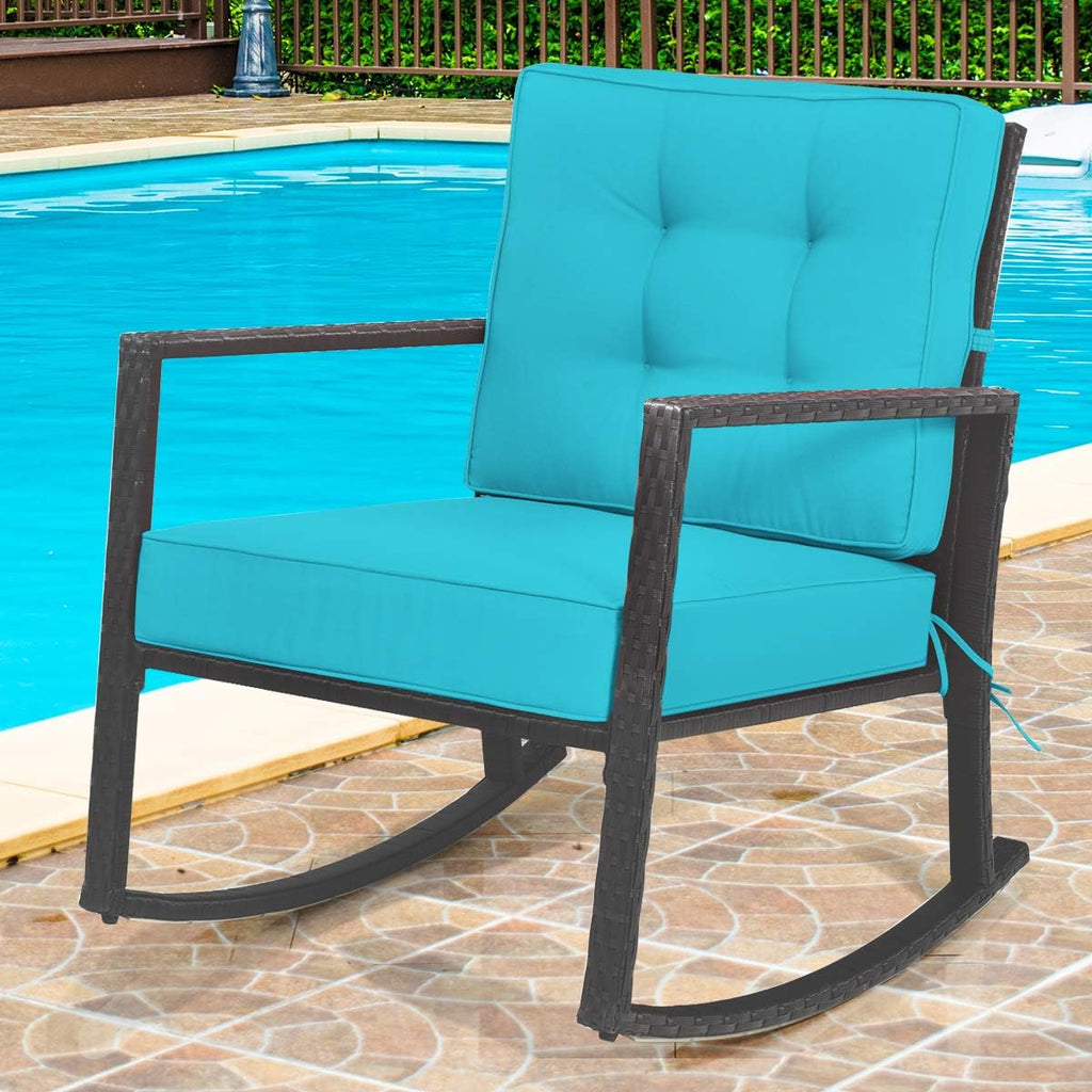 HAPPYGRILL Wicker Rocking Chair, Outdoor Patio Glider Chair with Heavy-Duty Frame, Thick Cushion, Rattan Rocking Chair for Backyard Garden Porch