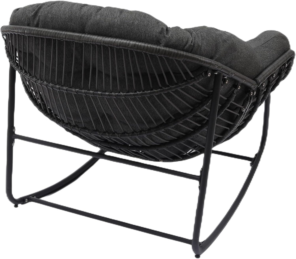 Indoor & Outdoor Rocking Chair, Oversized Rattan Royal Rocking Chair with Padded Cushion, Rocker Egg Chair for Living Room, Patio, Front Porch, Backyard,Dark Grey