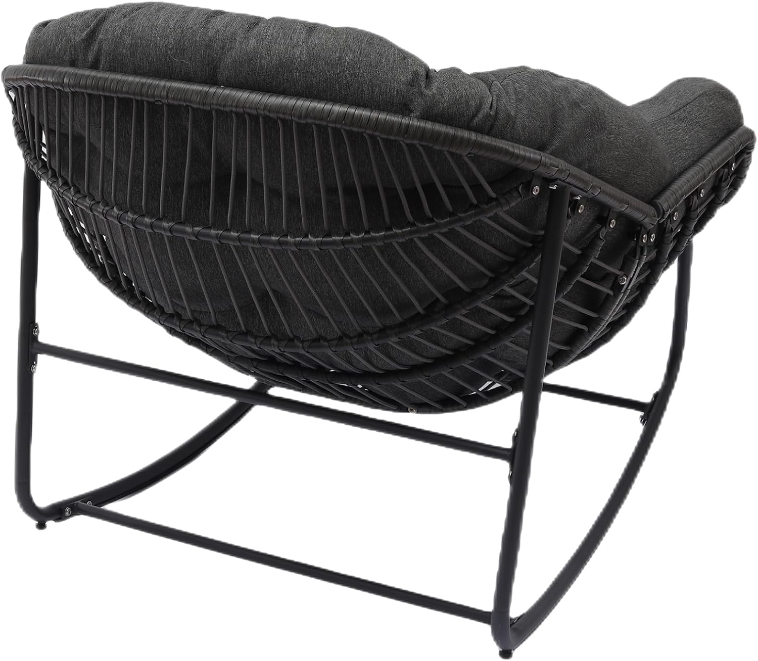 Indoor & Outdoor Rocking Chair, Oversized Rattan Royal Rocking Chair with Padded Cushion, Rocker Egg Chair for Living Room, Patio, Front Porch, Backyard,Dark Grey