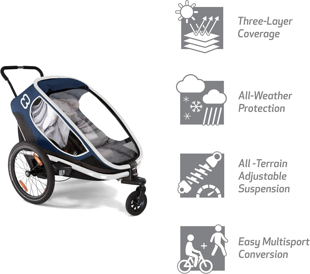 Hamax Outback Two Seat Reclining Multi-Sport Child Bike Trailer + Stroller (Jogger Wheel Sold Separately)