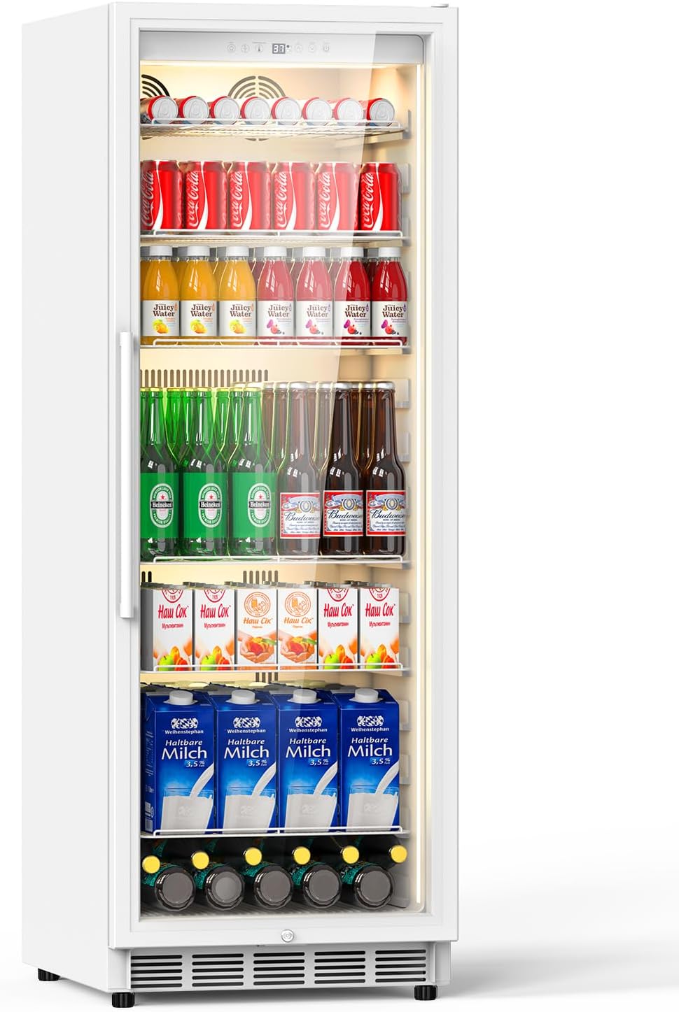 Velivi Commercial Merchandiser Refrigerator, 13.8 Cu Ft Display Beverage Fridge with Glass Door Upright Cooler with LED Light Low Noise, Fast Cooling for Shop, Restaurant, Office (White)