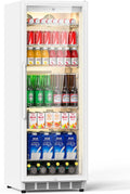 Velivi Commercial Merchandiser Refrigerator, 13.8 Cu Ft Display Beverage Fridge with Glass Door Upright Cooler with LED Light Low Noise, Fast Cooling for Shop, Restaurant, Office (White)