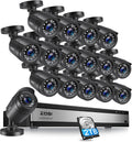 ZOSI H.265+ 16 Channel Security Camera System 1080p, Hybrid DVR Recorder with AI Human Vehicle Detect, 16 x 2MP CCTV Bullet Camera Outdoor Indoor, Night Vision, 90°Wide Angle, Remote Access, 2TB HDD
