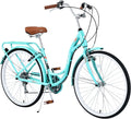 MEGHNA Beach Cruiser Bike Low Step - Through 24 inch/26 inch Bike Elegant Lady Bike V - Brake 7 Speed Cruiser Bike with Rear Rack Bell for Girls Women Senior, Multi-Colors