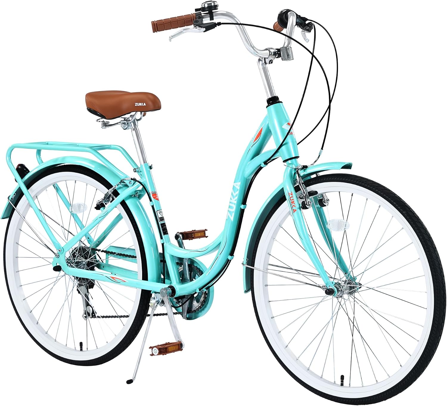 MEGHNA Beach Cruiser Bike Low Step - Through 24 inch/26 inch Bike Elegant Lady Bike V - Brake 7 Speed Cruiser Bike with Rear Rack Bell for Girls Women Senior, Multi-Colors