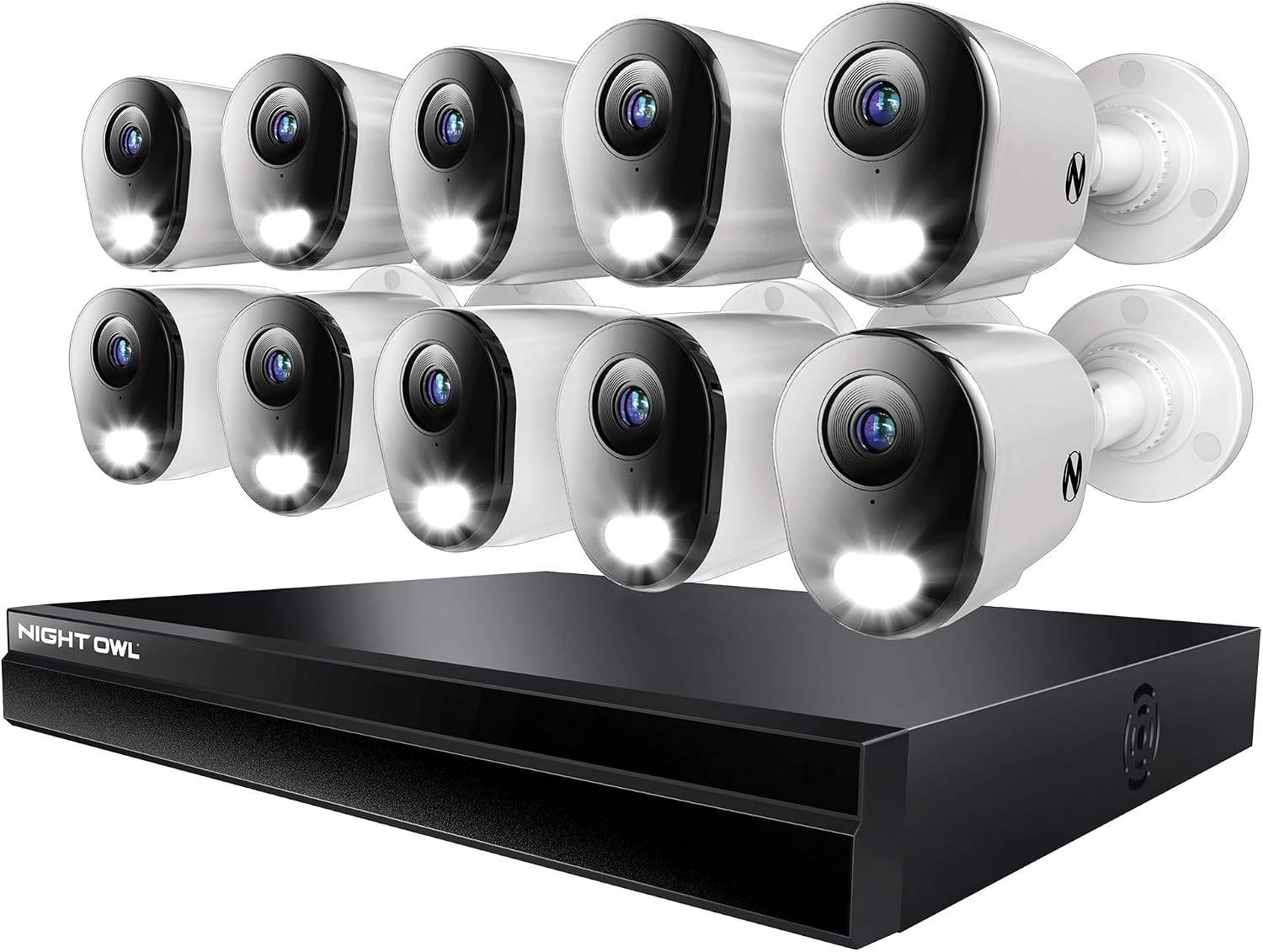 Night Owl Power Over Ethernet 24 Channel NVR Video Home Security Camera System with (10) Wired IP 4K HD Indoor/Outdoor Deterrence Bullet Cameras and 4TB Hard Drive (10 Camera Bullet)