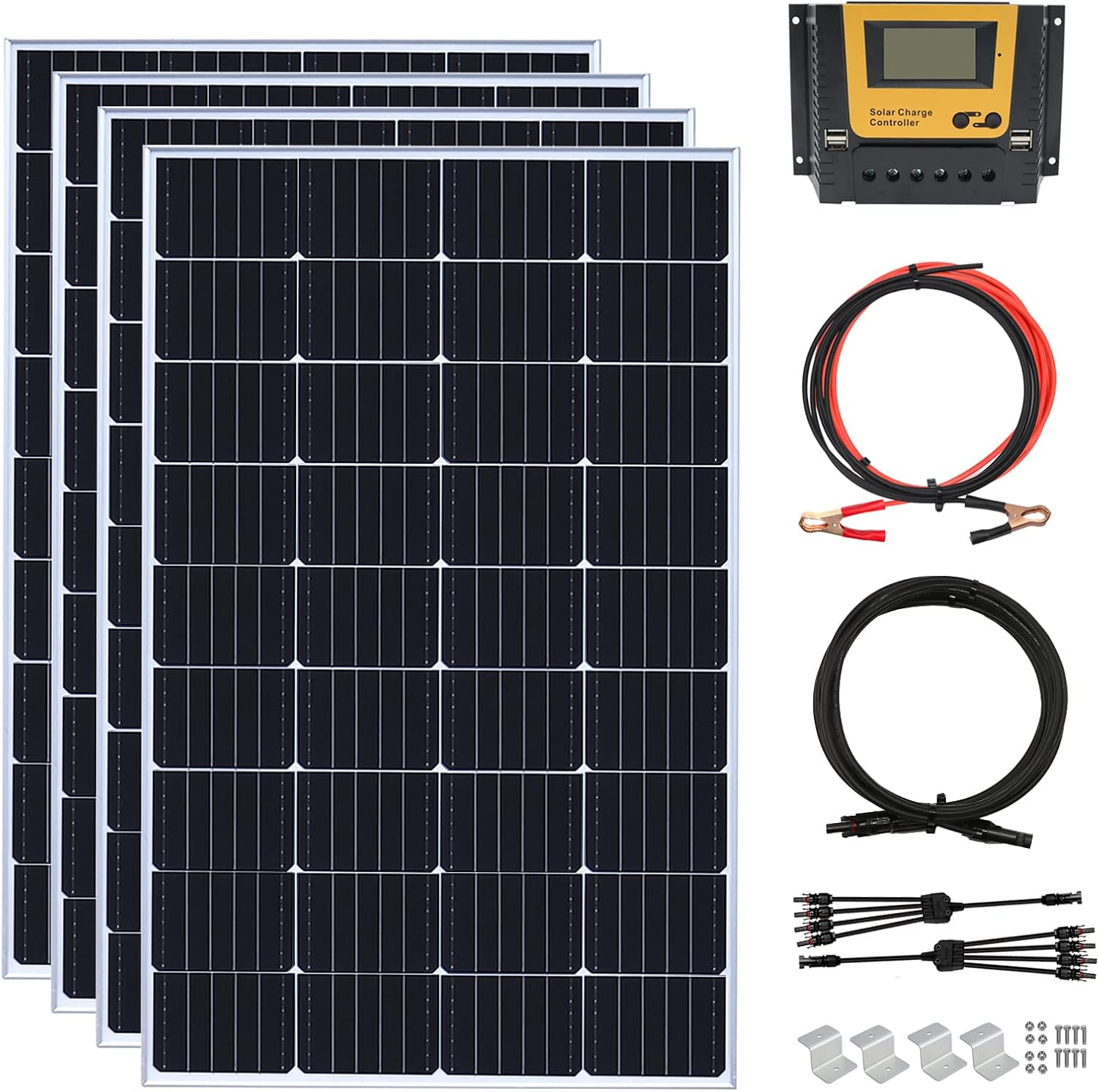 600 Watt 12Volt Solar Panel Kit 4X150W Monocrystalline Module 50A Charge Controller for RV, Boats, Trailer, Camper,Off-Grid System(600W Solar kit)