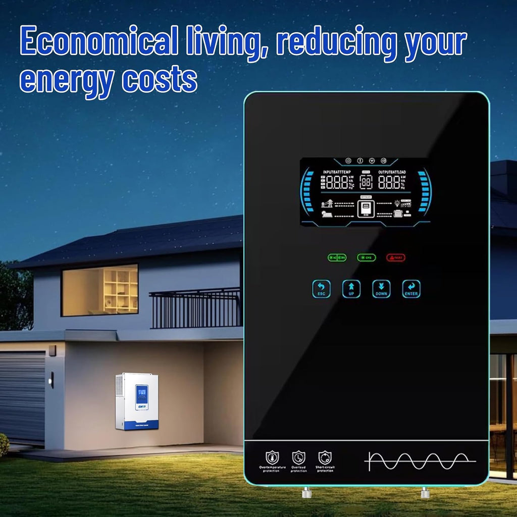 POWLAND 4000W Hybrid Solar Inverter | 24V DC to 120V AC Pure Sine Wave | LCD Display with Glass Top | 140A MPPT Charge Controller | Battery-Less & Lithium/AGM Battery Compatible