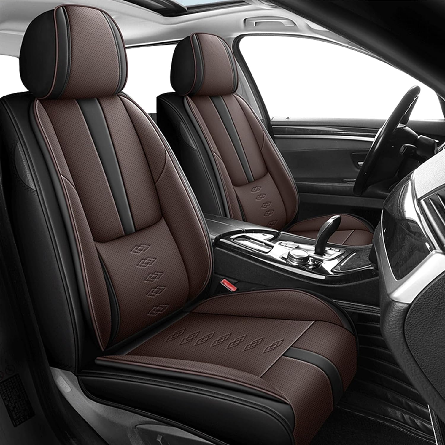 Leather Seat Covers for Hyundai Santa Cruz 2022-2025 2026,Premium Car Seat Covers Front Set,Waterproof Car Seat Protectors with Airbag,Comfort Interior Cover Seats for Cars(Black+Brown)