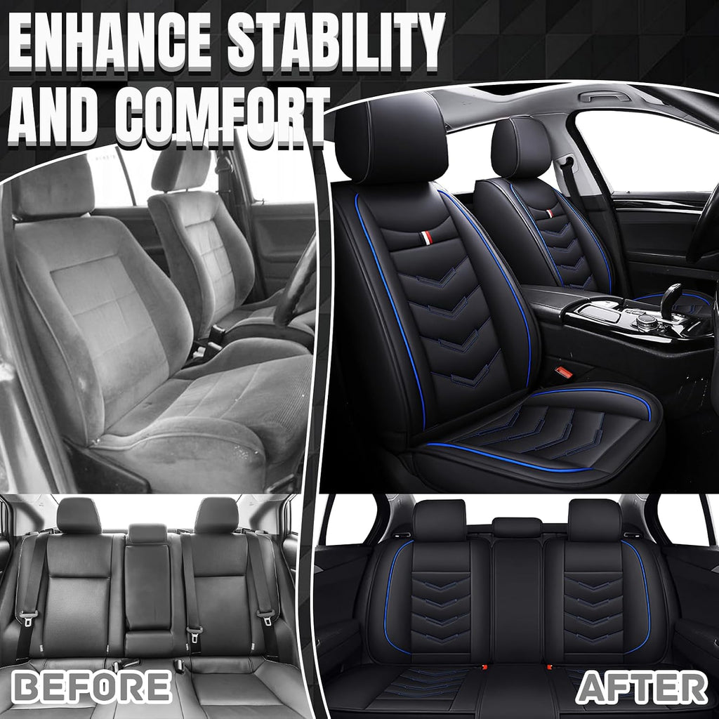 Car Seat Covers Fit for Chevy Suburban 2000-2025, Leather Seat Covers for Car, Waterproof Non-Slip Durable Car Seat Protector(5 Seats,Black Blue)