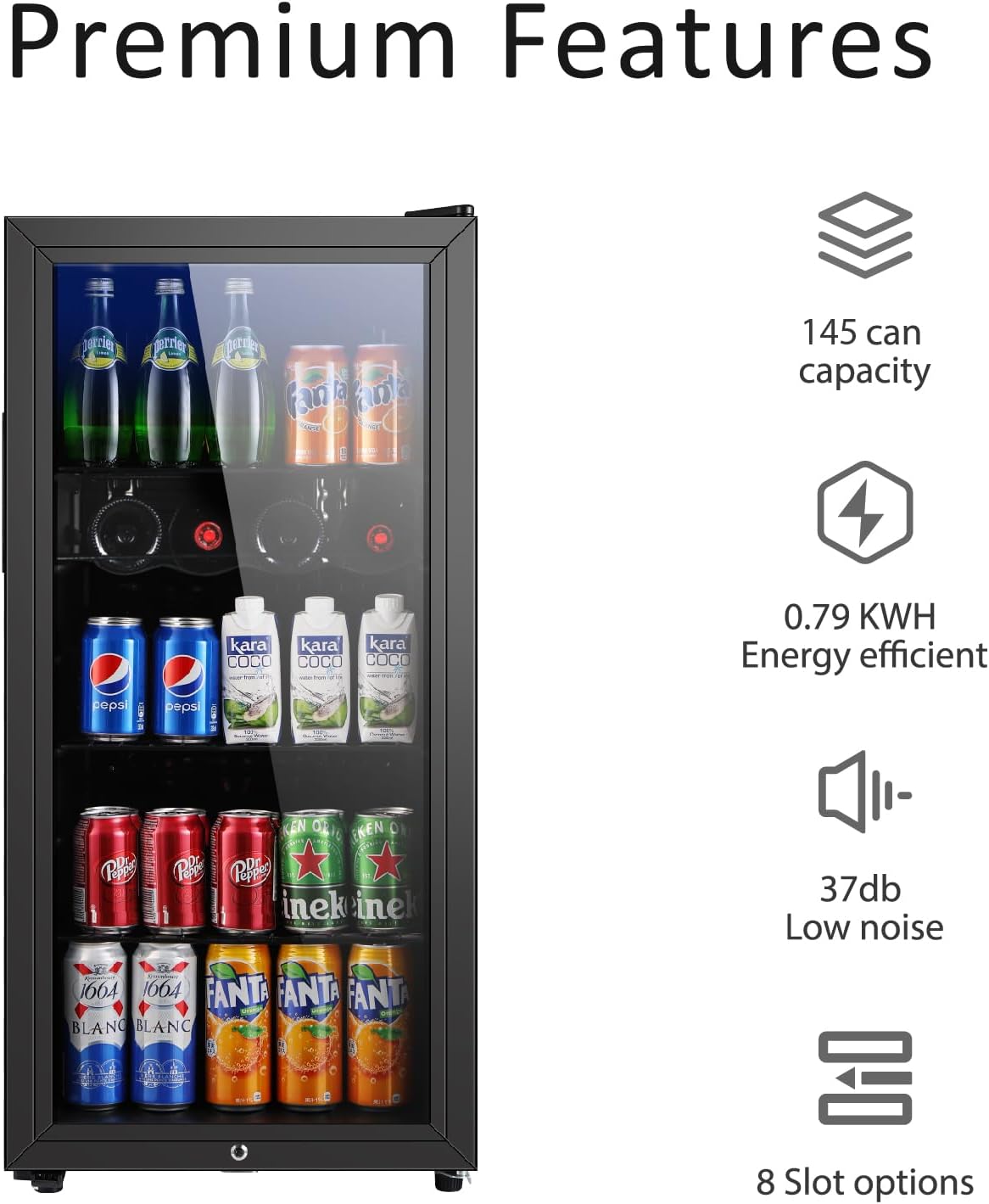 Beverage Refrigerator, 4.5 Cu.ft Mini Fridge with Double Glass Door, Cooler for Soda, Beer or Wine for Home, Office or Bar with Adjustable Removable Shelves (Black)