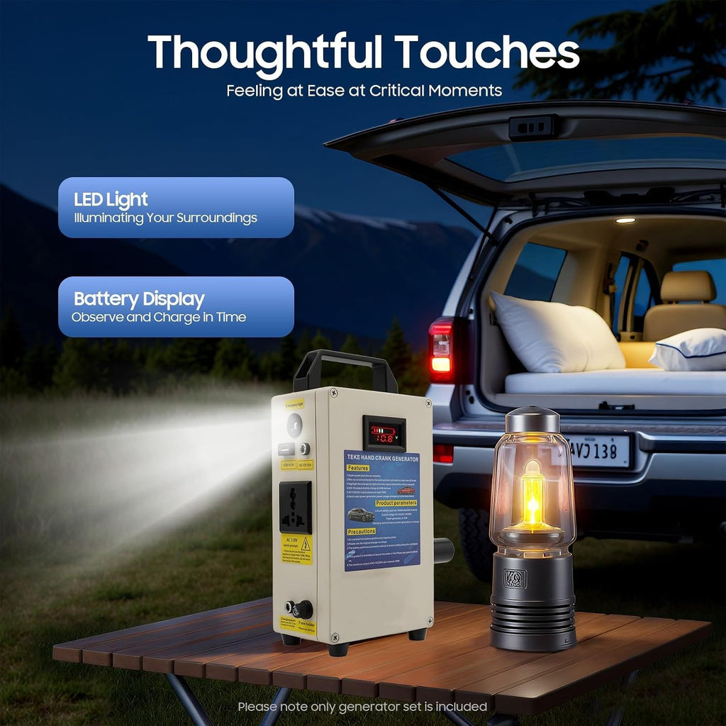 150W Portable Hand Crank Generator with USB 110V/220V Emergency Manual Power Supply With LED Light, Survival Power Supply For Camping, Fishing, Outdoor & Disaster Preparedness(110v)