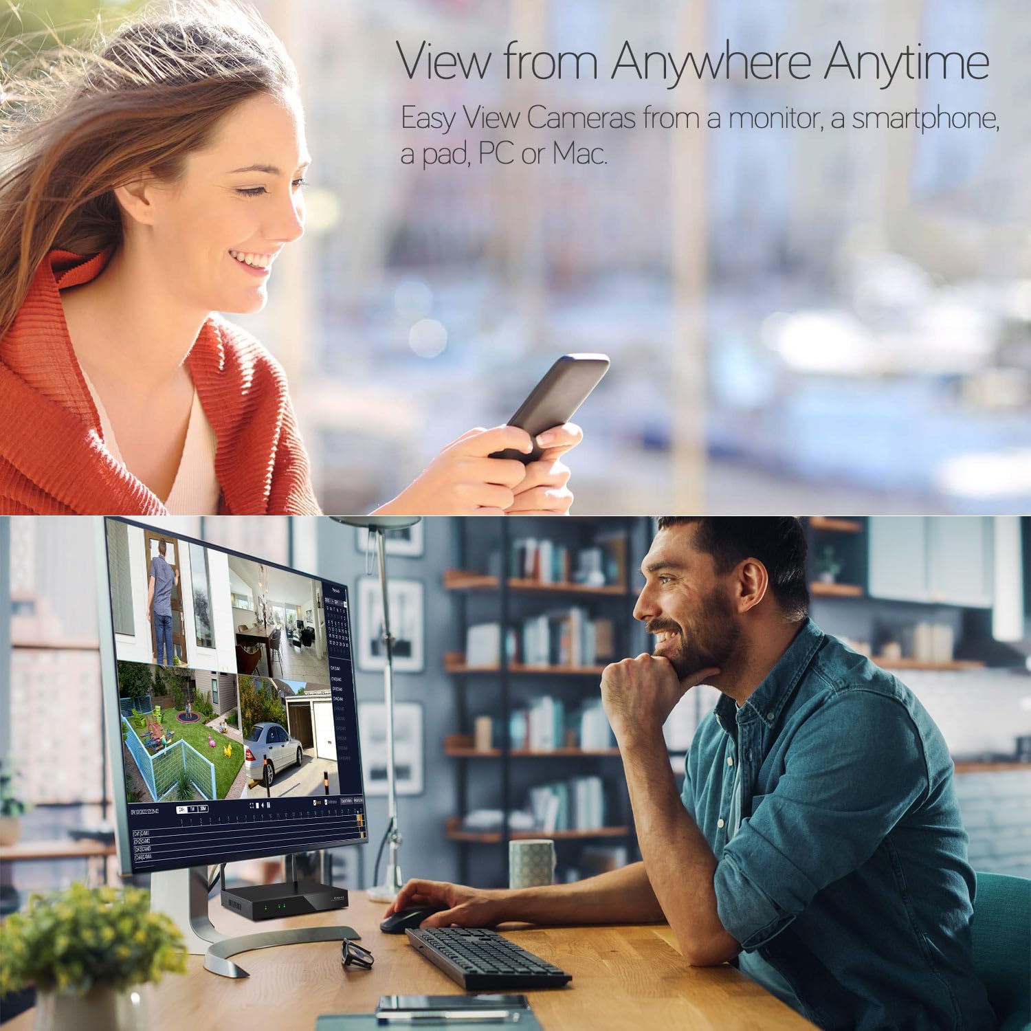 xmartO 4 Dual-Lens Wireless Camera Kit, 8-View WiFi6 Mesh Long Range Security System, 16CH 4K Dual Band NVR, 4MP 180° Static FOV & 360°PTZ AI Tracking, 24/7 Plug-in, 1TB HDD, No Monthly Fee