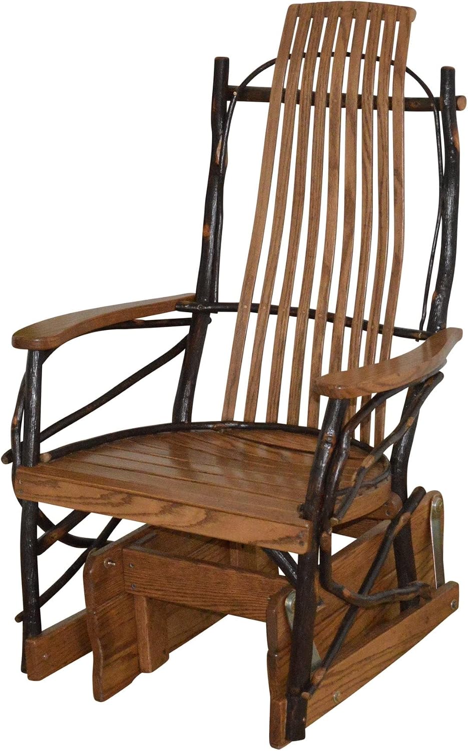 Amish-Made Large Walnut-Stained Oak and Hickory Glider Rocking Chair