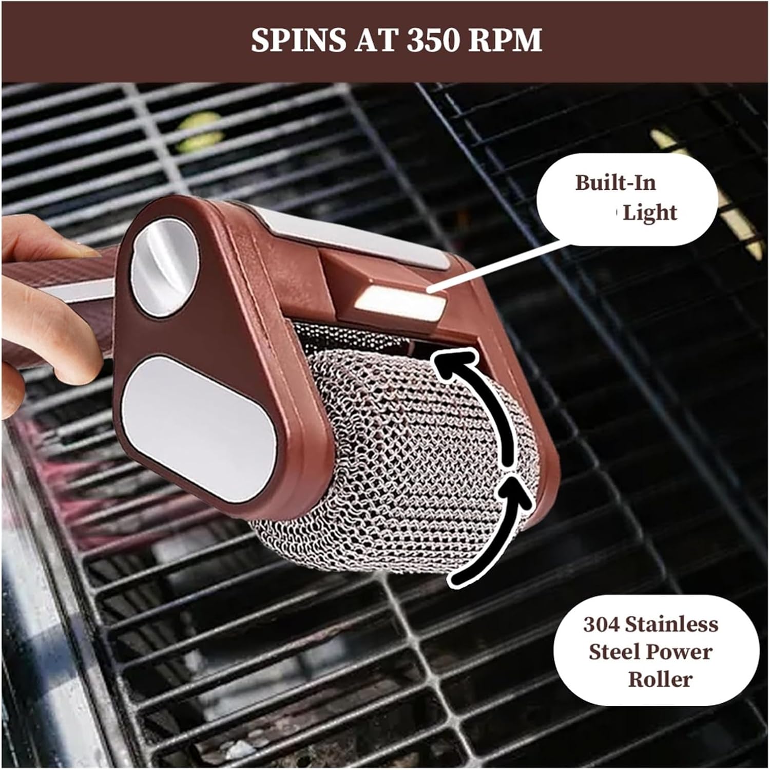 Fit for Electric Stainless Steel Roller Grill Cleaner Brush with Brush Heads and Lights for BBQ Cleaning(Set B)