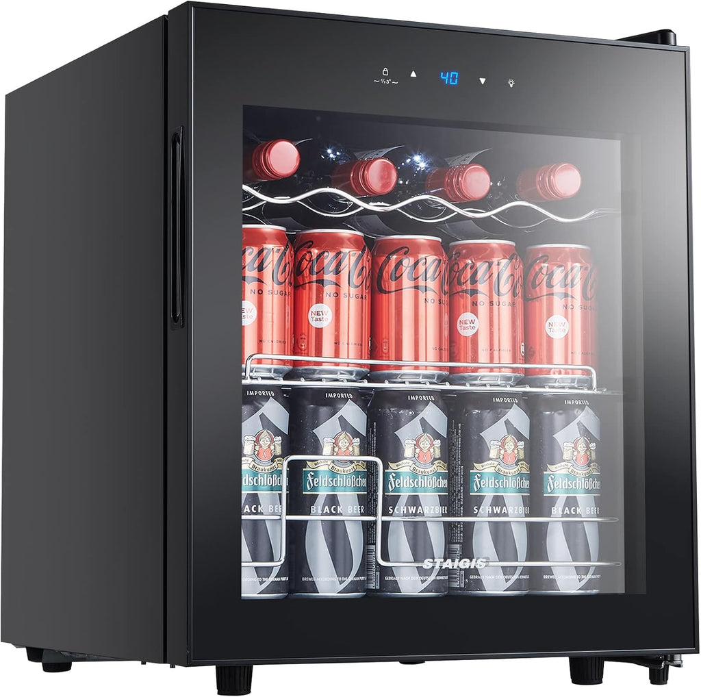 Beverage Refrigerator, 1.6 Cu.ft Mini Fridge w/ 120 Can Capacity, Small Cooler for Home - Freestanding, Glass Door Black