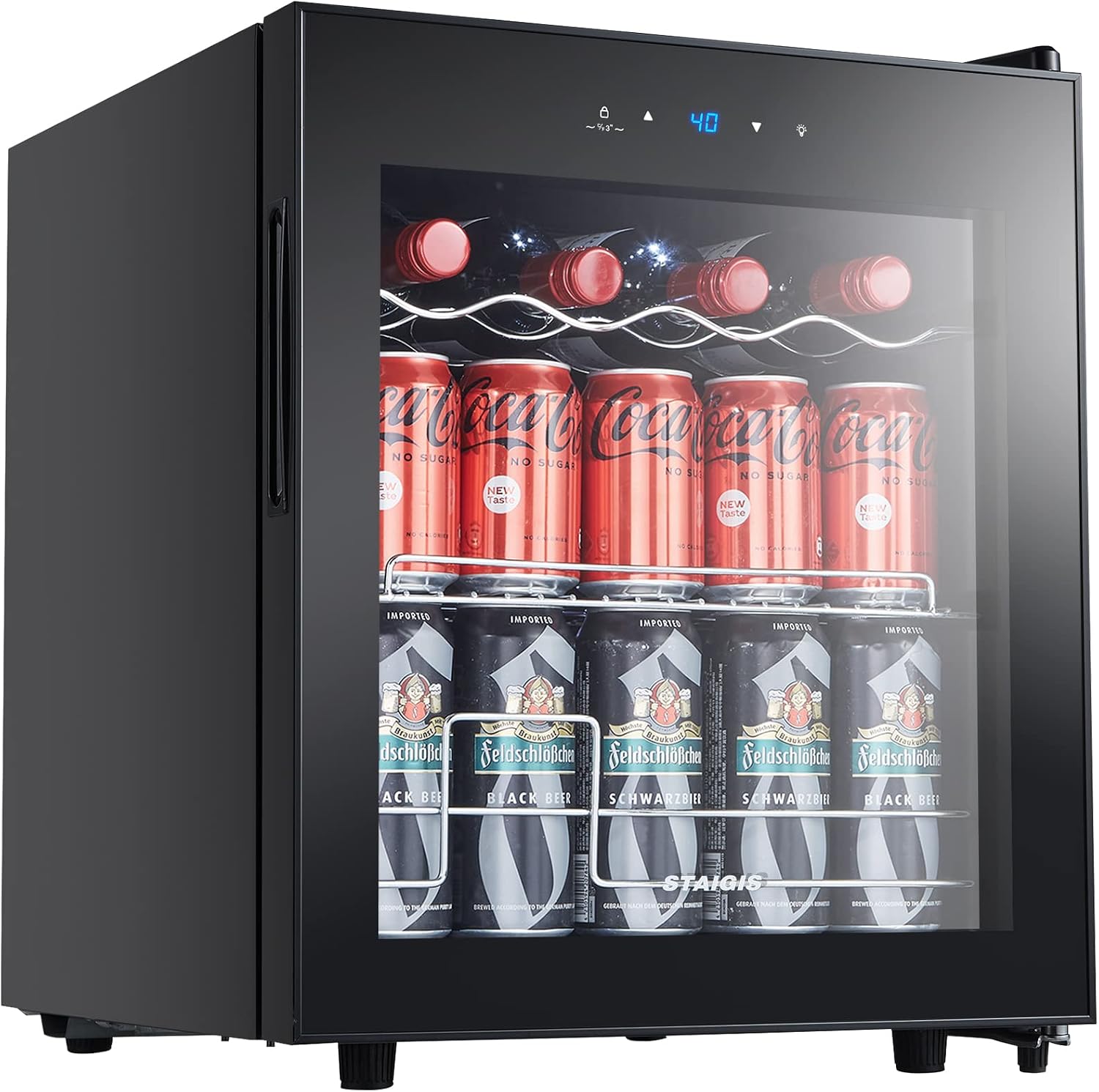 Beverage Refrigerator, 1.6 Cu.ft Mini Fridge w/ 120 Can Capacity, Small Cooler for Home - Freestanding, Glass Door Black