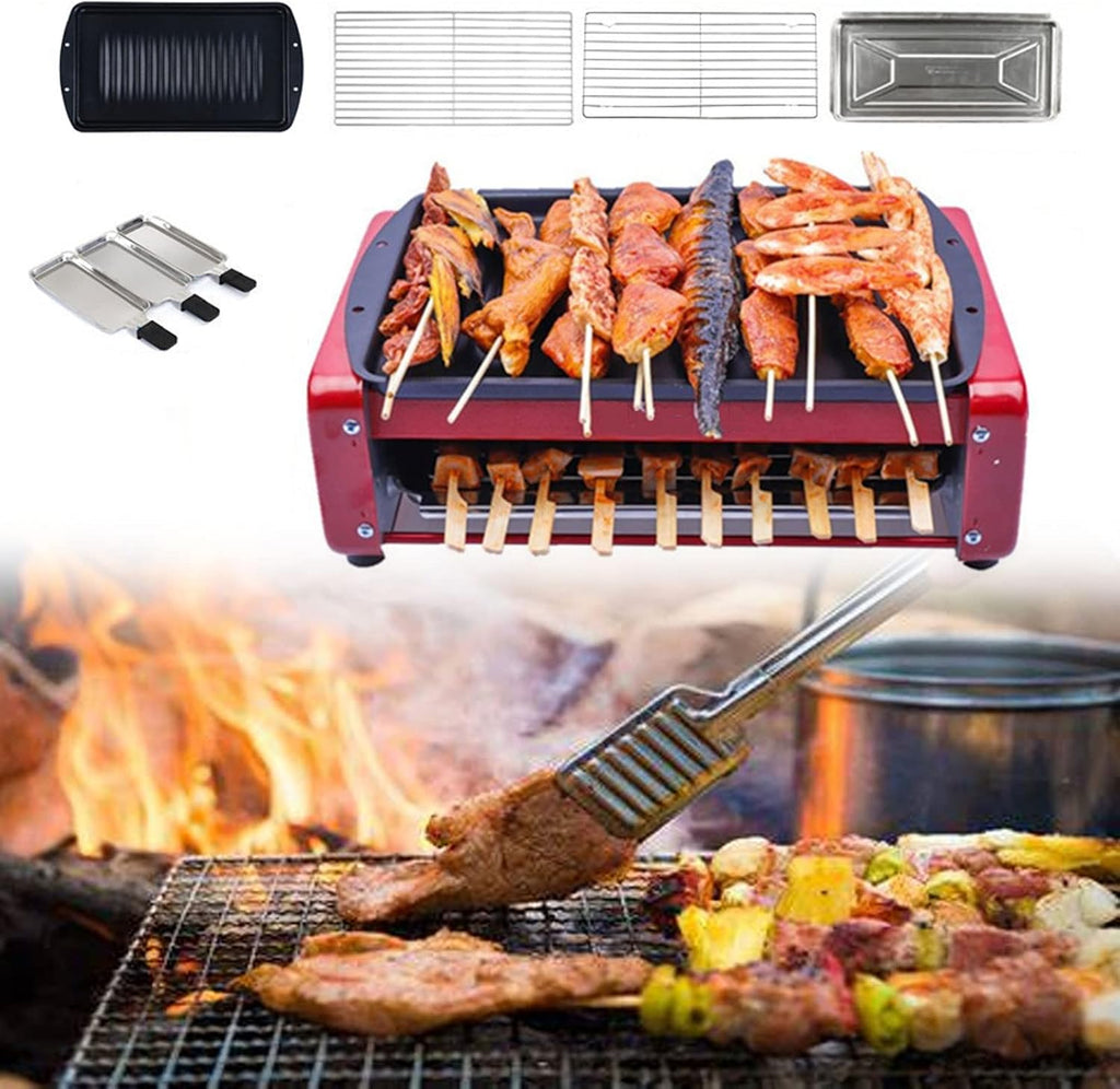 Health BBQ Grill Electric Double Layer with Adjustable Temperature and Drip Tray, Indoor Kitchen Dining Tabletop Griddle BBQ Barbecue Smoke-Free Grill Stove for Kitchen Dinner Festival Cooking,M