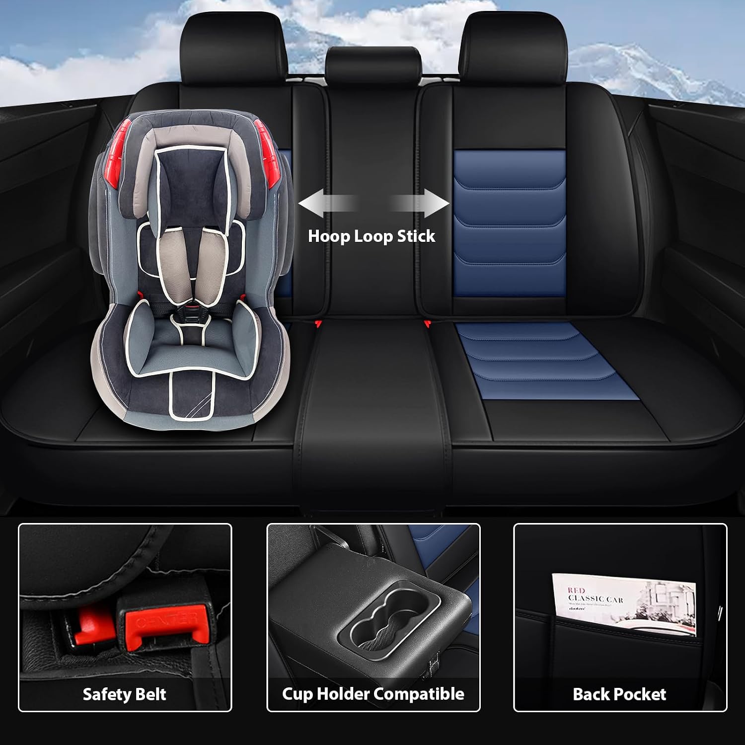 Fit for Chevrolet Silverado 1500 2000-2026 Custom Seat Covers, PU Leather Car Seat Covers, Full Coverage Protection, Thick Cushioning Seat Protectors(Standard Front Row/Black Blue)