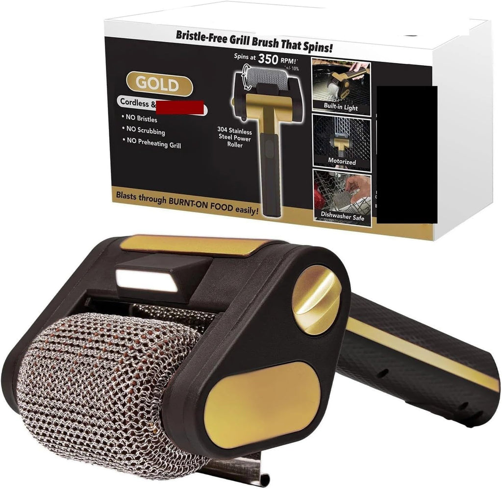 Fit for Electric Grill Brush - Cordless BBQ Cleaner with Light for Effortless Grilling Maintenance(Black Gold)