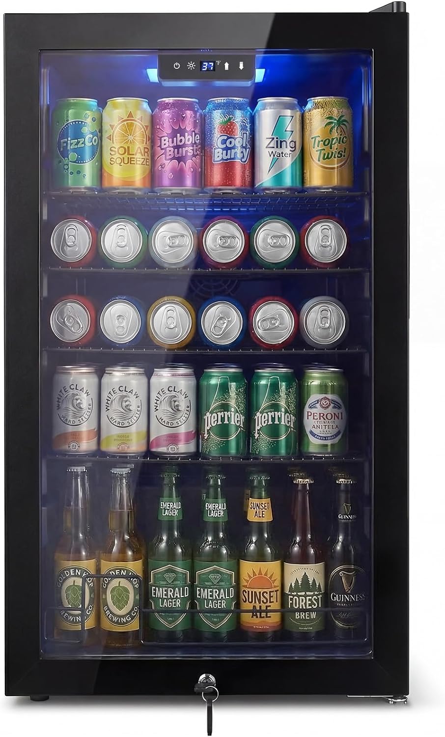 20 Inch Beverage Refrigerator, Mini Fridge with Glass Door for Soda Beer–130 Can Small Fridge for Home Office Bar, 3.4 Cu.Ft Drink Cooler with Reversible Door, Digital Temperature Control,Black