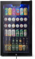 20 Inch Beverage Refrigerator, Mini Fridge with Glass Door for Soda Beer–130 Can Small Fridge for Home Office Bar, 3.4 Cu.Ft Drink Cooler with Reversible Door, Digital Temperature Control,Black