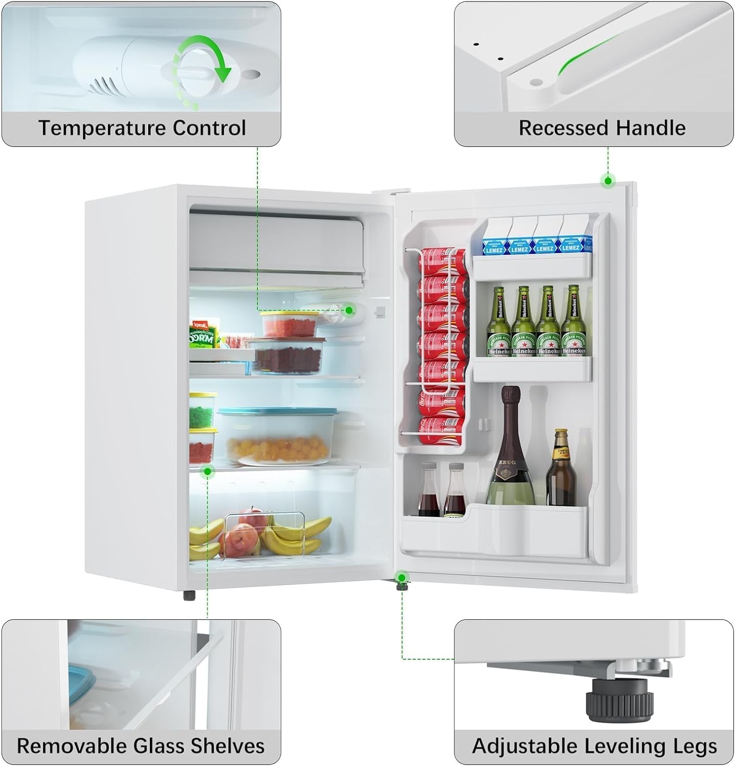 4.3 Cu.Ft Mini Fridge with Freezer – Compact Single Door Refrigerator w/Adjustable Thermostat | Energy-Efficient & Low Noise, Ideal for Bedroom, Office & Dorm