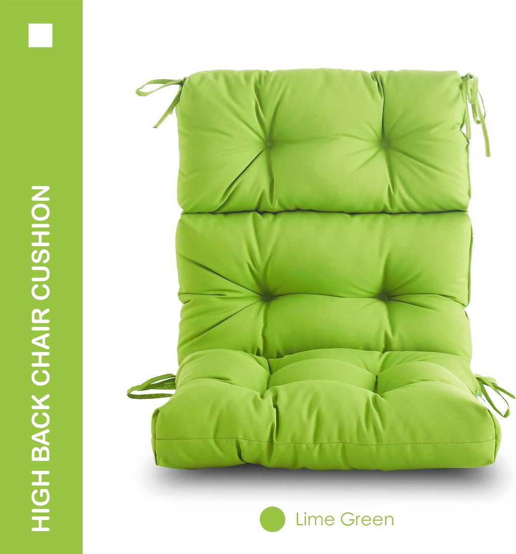 Outdoor Indoor High Back Chair Cushions Set of 4,Waterproof All-Weather Patio Adirondack Rocking Chair Cushions,Seat Back Chair Cushion for Outdoor Furniture with Ties,45x22 Inch, Lime Green