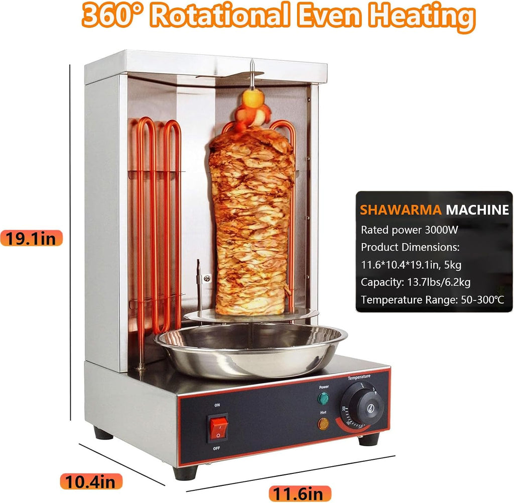 Electric Shawarma Machine, Commercial Vertical Rotisserie Rotating Barbecue Oven Shawarma Grill Machine, Electric Stainless Steel Rotating Machine, Temperature Adjustable 50-300℃
