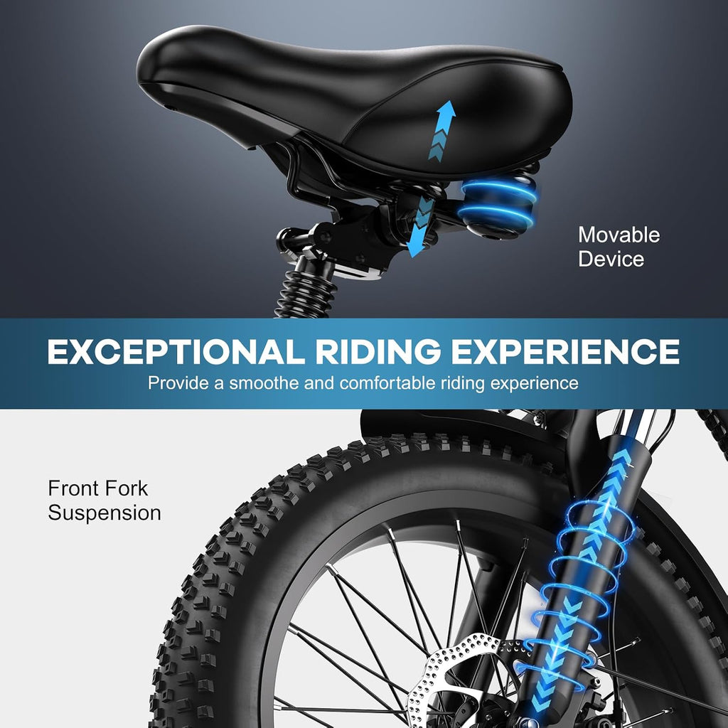 Auloor Foldable Electric Bike for Adults, Peak 1000W Brushless Motor 70Miles City Commuter Ebike, 48V 20AH Lithium Battery, 20' Fat Tire 7-Speed E-Bicycle with Front Suspension Colourful LCD Display