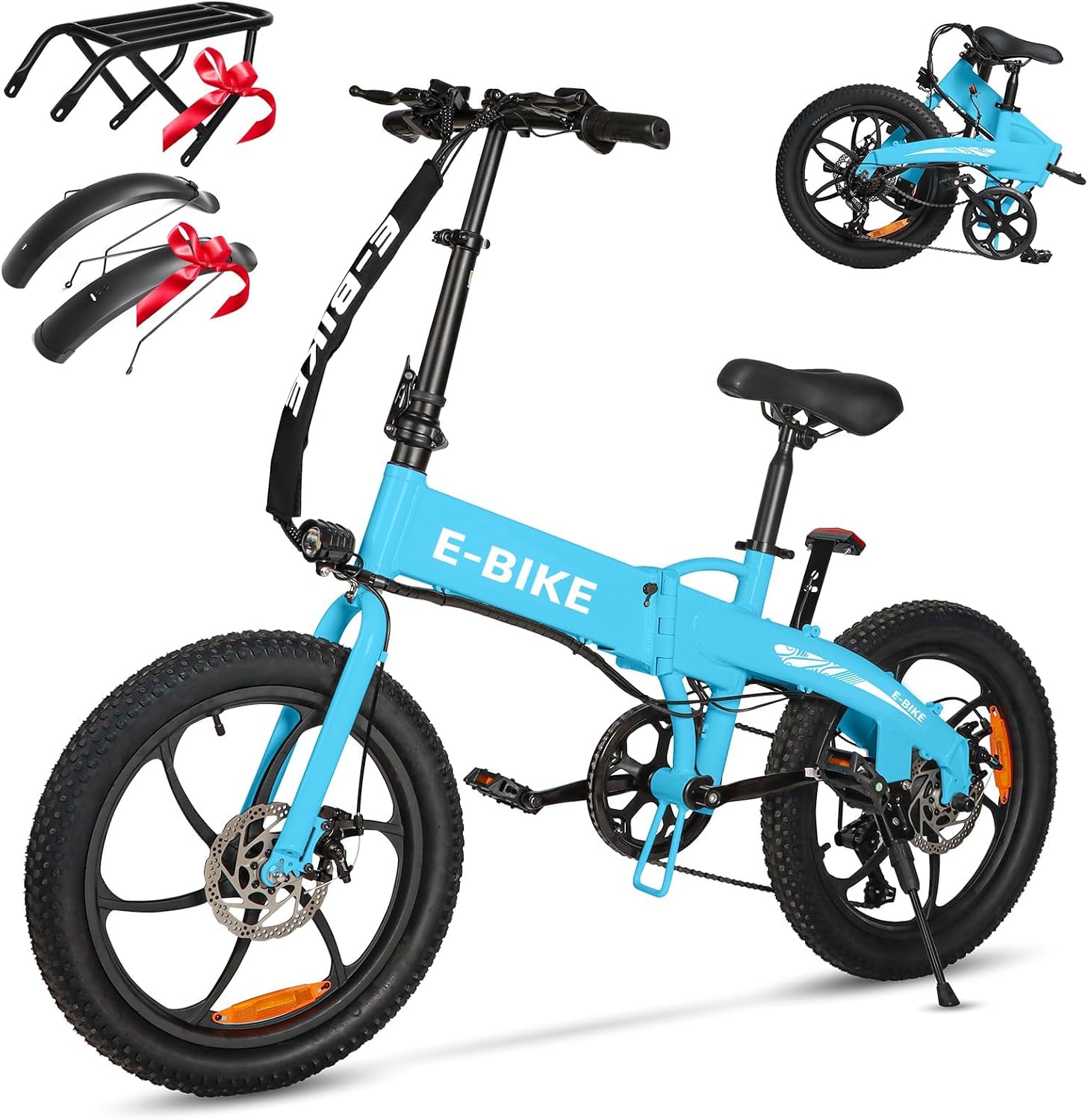 20' Folding Electric Bike for Adults, 850W Lightweight Foldable Ebike, 4lbs,60+ Mile Range, 25mph Top Speed, Fat Tire Electric Bicvcle