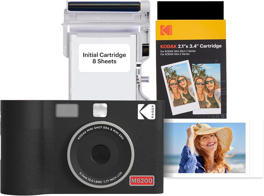 KODAK Mini Shot 2 ERA 2x3' Instant Digital Camera & Photo Printer, 38 Sheets, 2-in-1 Portable Print Camera, Bluetooth Smartphone Printer for iPhone & Android, 4PASS Dye Sublimation, Black