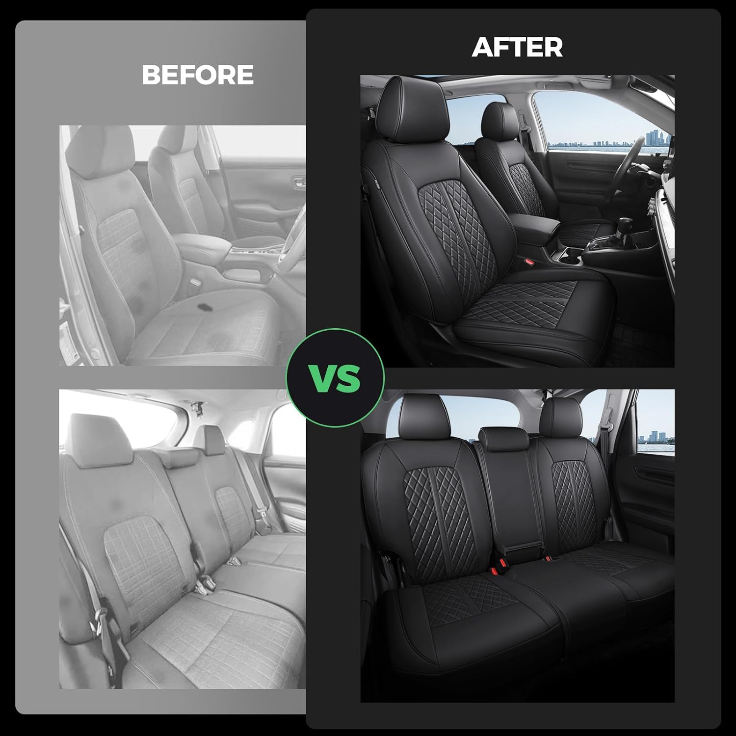 for Honda HRV Seat Covers 2023 2024 2025 2026 Sport LX, Custom Fit Car Seat Cover Full Set, Waterproof Leather HR-V Seat Protectors, SUV Cushions Accessories, Black, NOT Fit for EX-L