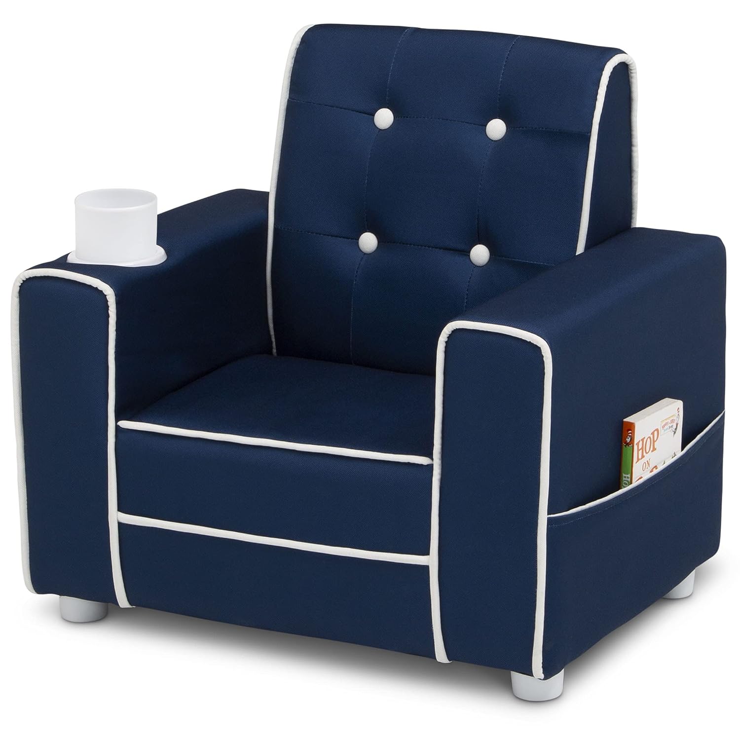 Delta Children Chelsea Kids Upholstered Chair with Cup Holder, Navy