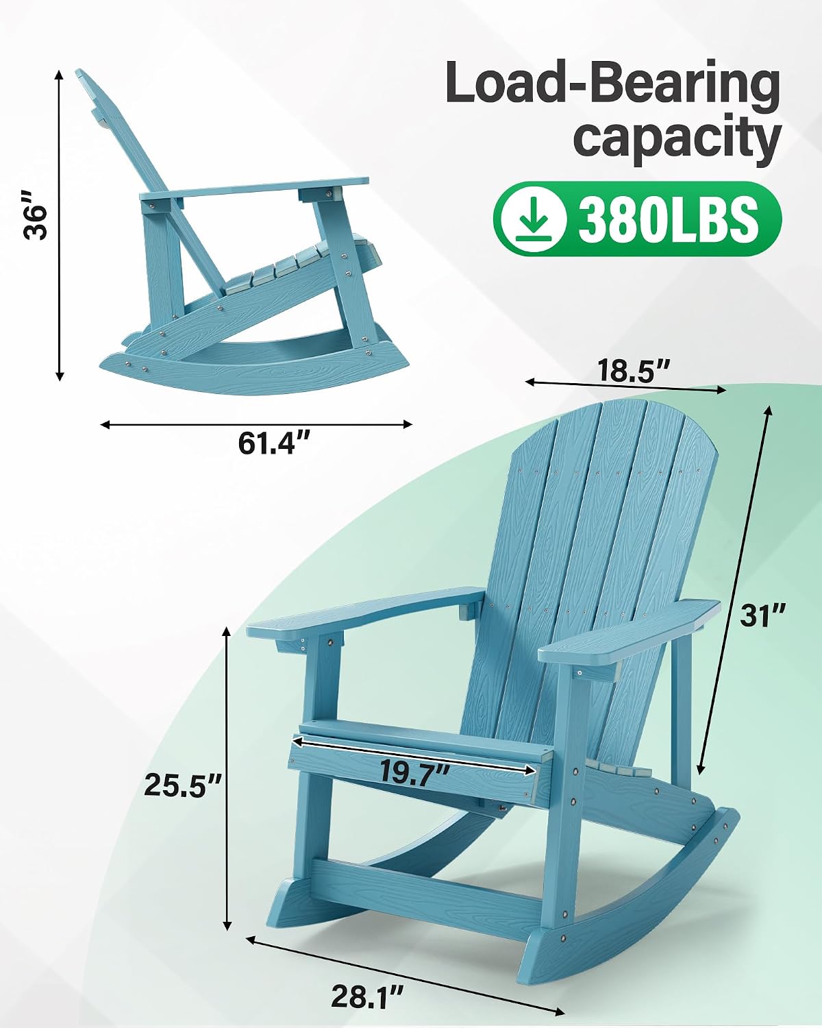 YEFU Outdoor Rocking Chair,Adirondack Rocking Chair,Patio Rocker Chair with Wide Back,Oversized Rocker Chair Look Like Real Wood, for Lawn, Porch, Backyard, Indoor and Garden(Blue)