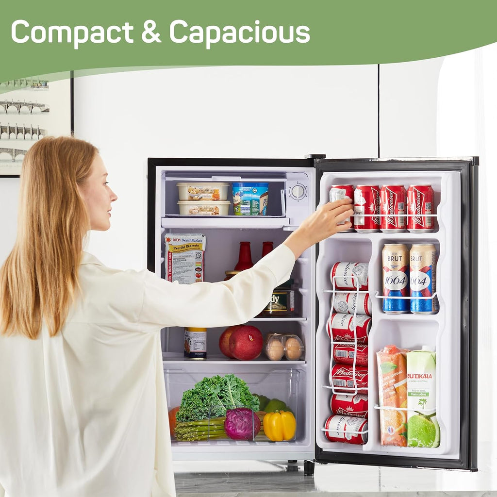Mini Fridge for Bedroom, 3.2 Cu.Ft Small Refrigerator with Freezer for Dorm Office, Compact Single Door Adjustable Thermostat Low Noise, 17.5'D x 17.7'W x 31.5'H