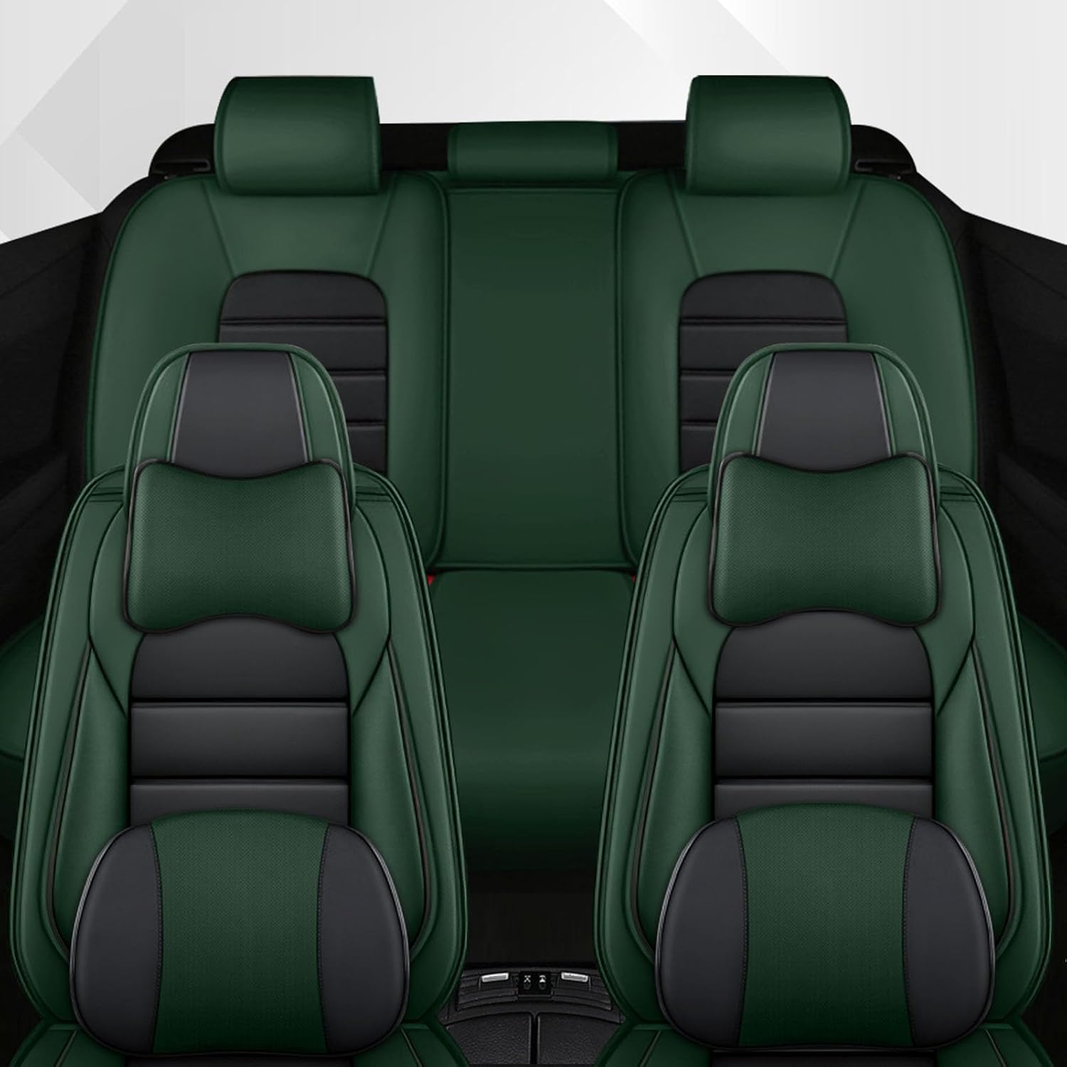 Car Seat Cover Fit for Rivian R1T 2022-2025,Compatible Airbag Non-Slip Waterproof Seat Cover,Car Seat Protector Premium Interior (Luxury 5 Seats,Black Green)