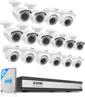 ZOSI H.265+ 1080p 16 Channel Security Camera System, 16CH DVR with AI Human Vehicle Detect, 12 x 2MP Weatherproof Surveillance CCTV Bullet Dome Camera Outdoor, Night Vision, Remote Access, 2TB HDD