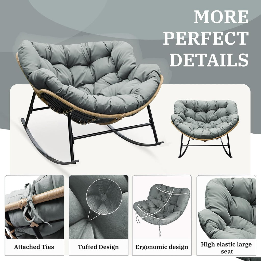 Outdoor Papasan Chair Cushion, 6.3in Rocking Chairs Cushion, Waterproof Patio Egg Chair Cushions for Indoor Outdoor Garden, Porch, Balcony (Light Gray)