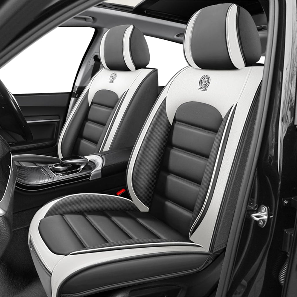 Car Seat Covers for CRV,for Honda CRV 2007-2024 2025,Waterproof Leather Seat Covers,Compatible Airbag,Front Set Comfort Car Seat Protectors for Most Cars(Gray&White)