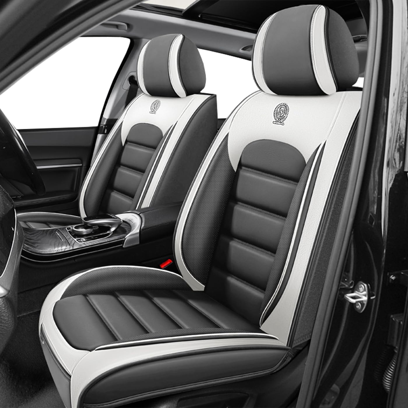 Car Seat Covers for CRV,for Honda CRV 2007-2024 2025,Waterproof Leather Seat Covers,Compatible Airbag,Front Set Comfort Car Seat Protectors for Most Cars(Gray&White)