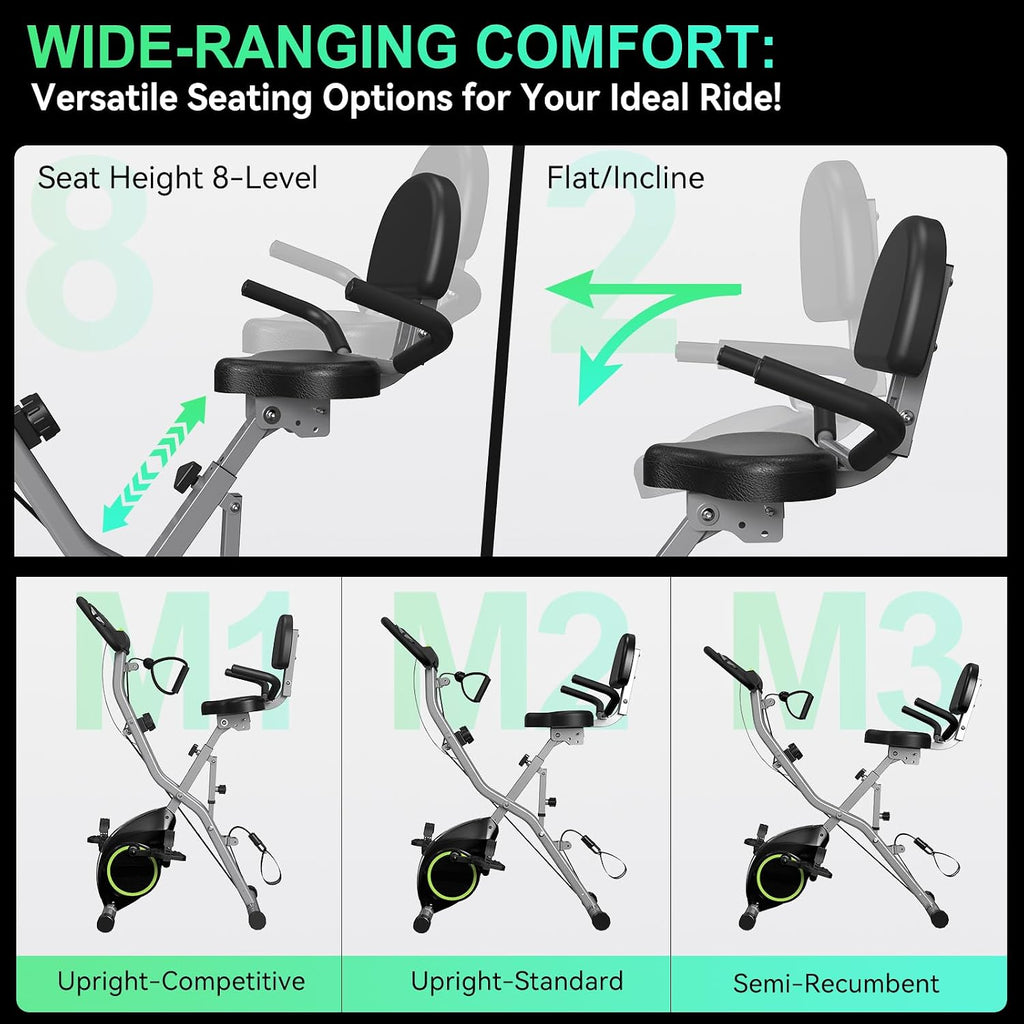USLIM Foldable Exercise Bike Stationary Bikes for Home, 5 IN 1 Indoor Workout Bike, Cycling Bike with 16-Level Quiet Magnetic Resistance, 6.6 LBS Flywheel and 300LBS Capacity for Senior and Home Workout