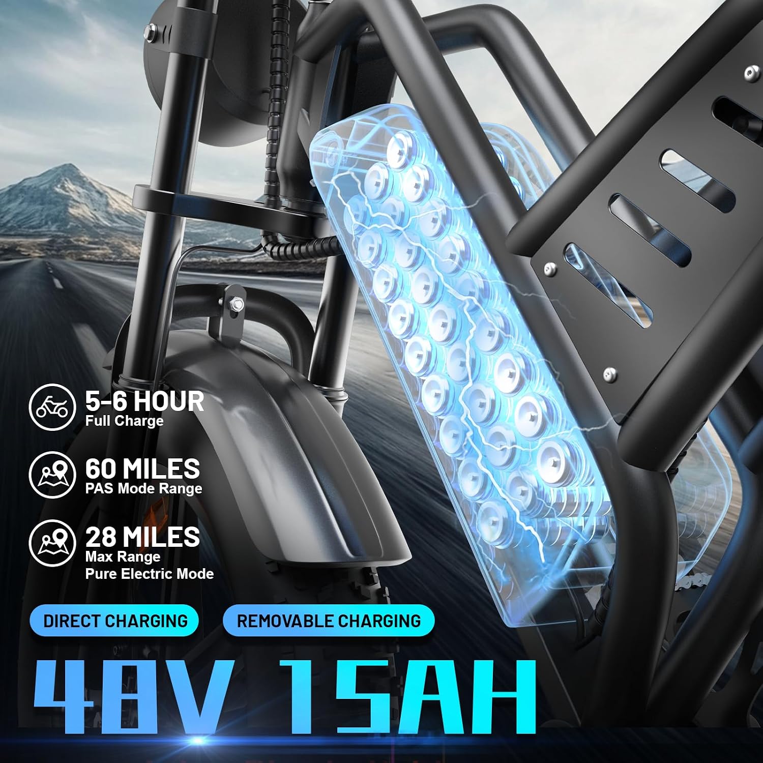 20' Fat Tire Electric Bike for Adults, 1500W Peak Motor E-Bike with 48V 15Ah Removable Battery, 60 Miles PAS Range, 28MPH Dirt Electric Mountain Bicycles for Off Road and Commuting