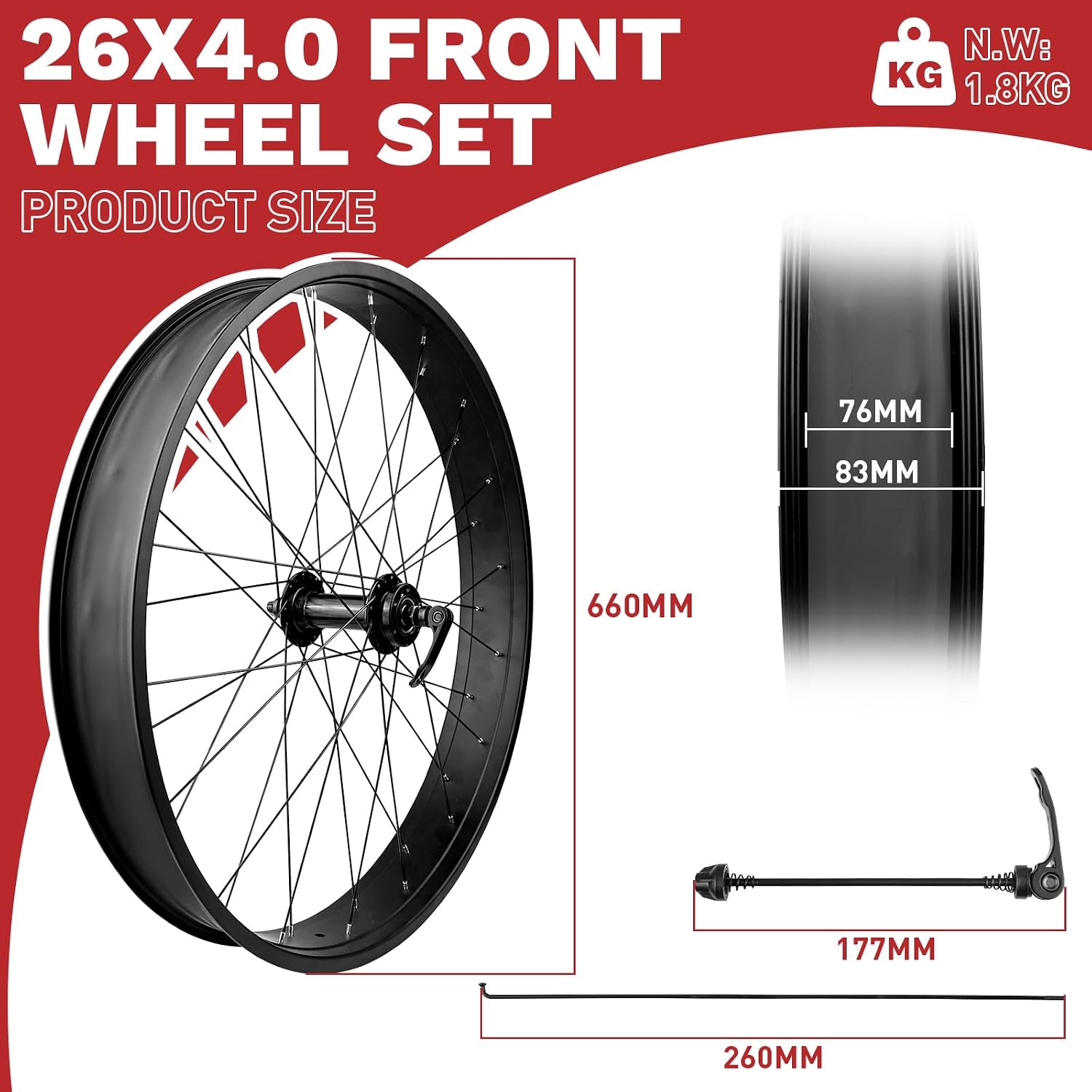 WEEROCK 20/26 x 4.0 Inch Bike Front Rear Wheelset, 4.0' Wide Aluminium Alloy Wheelset with Quick Release, Compatible with Disc Brake, Threaded Freewheel for 20'/26' Snow Bicycle, Fat Tire Bicycles