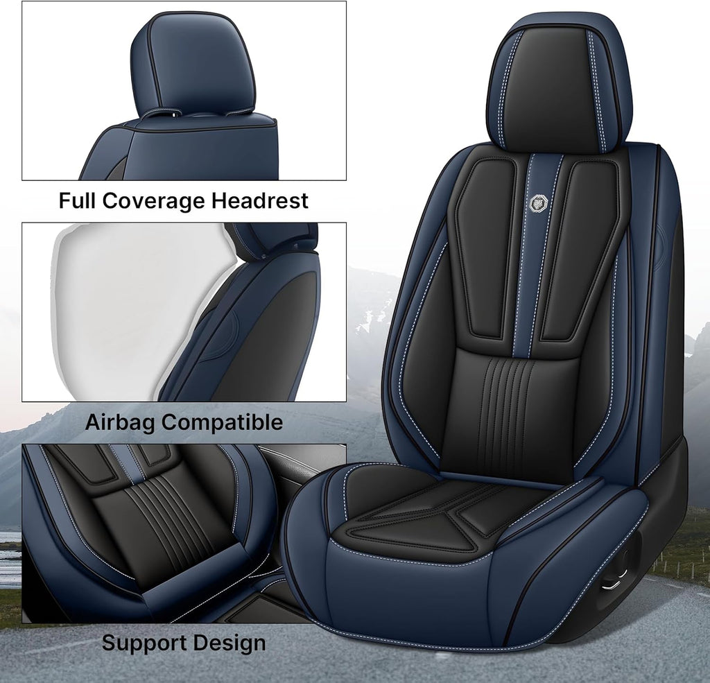 Car Seat Cover for Hyundai Santa Cruz 2022-2025,Leather Seat Cover for Car,Breathable Vehicle Cushions Cover Waterproof Protectors Seat Protector, (Full Set,Black&Blue)