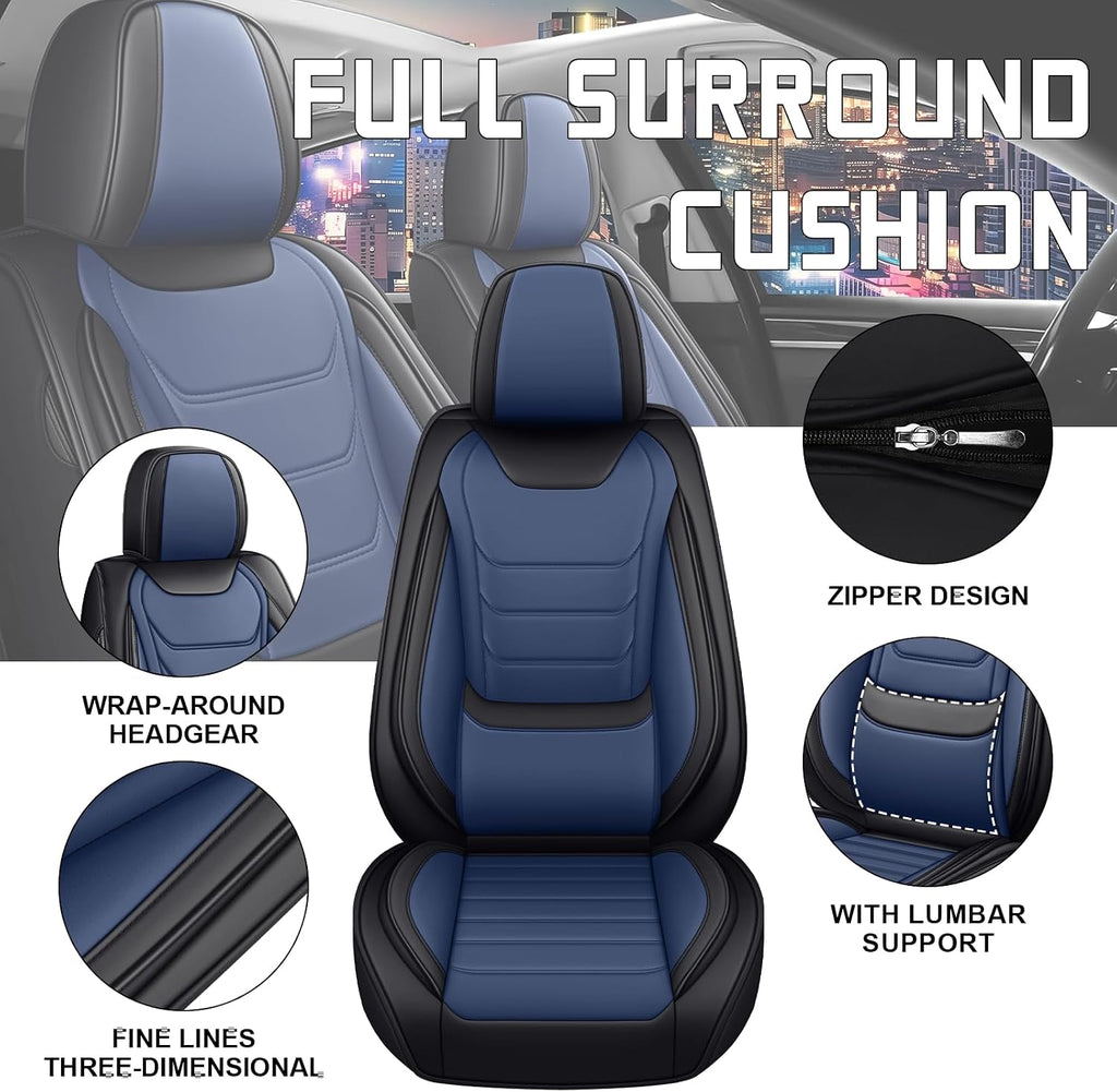 Car Seat Cover Full Set for Kia Sorento Seat Covers 2003-2025, Nappa Leather Waterproof Seat Covers For Cars, Airbag Compatible, Universal Automotive Seat Covers(Standard Front Row/Black Blue)